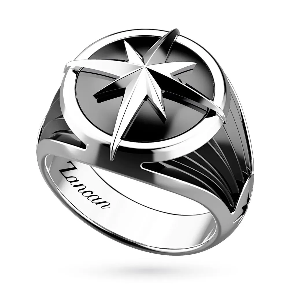 Anello argento 925 brunito onice rosa dei venti