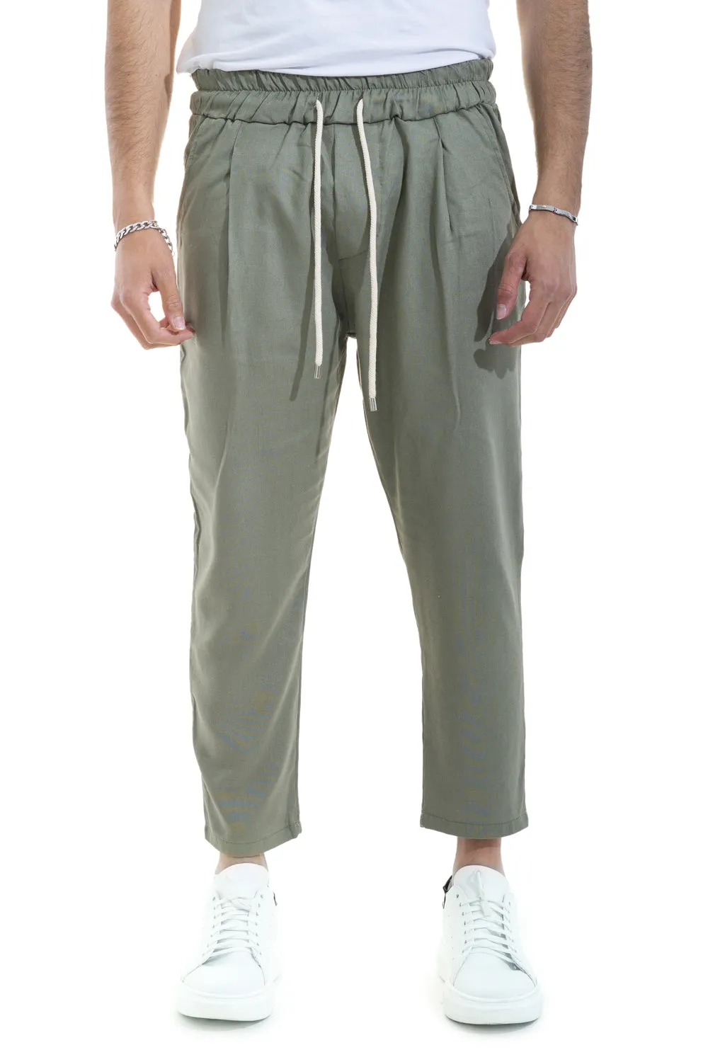 Pantalone Uomo In Lino Tinta Unita Tasca America Art. Pt45