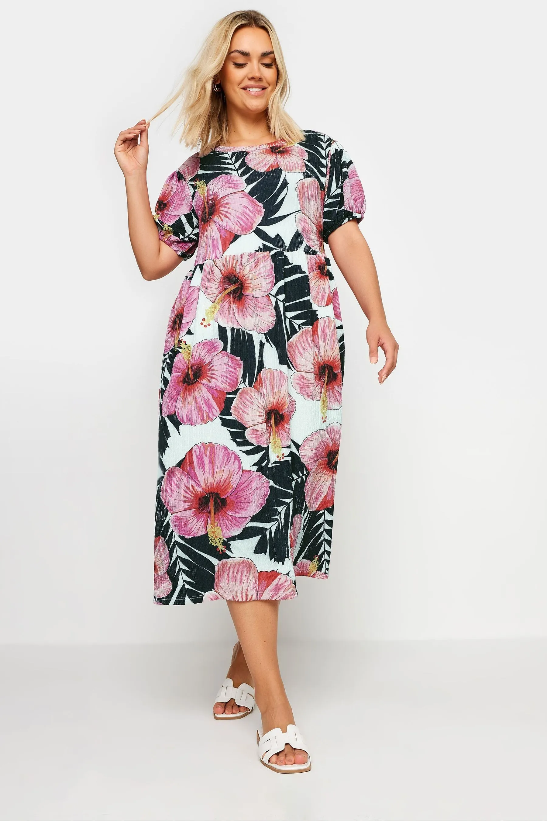 Yours Curve Leaf Crinkle Smock Dress    