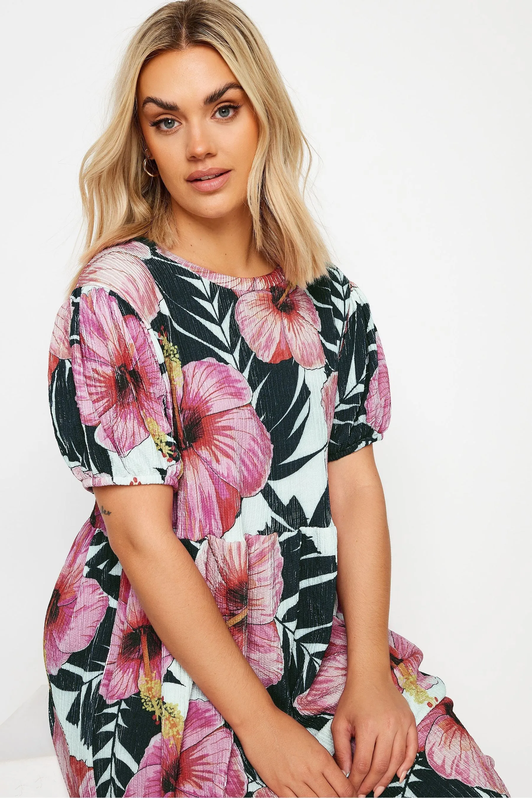 Yours Curve Leaf Crinkle Smock Dress    